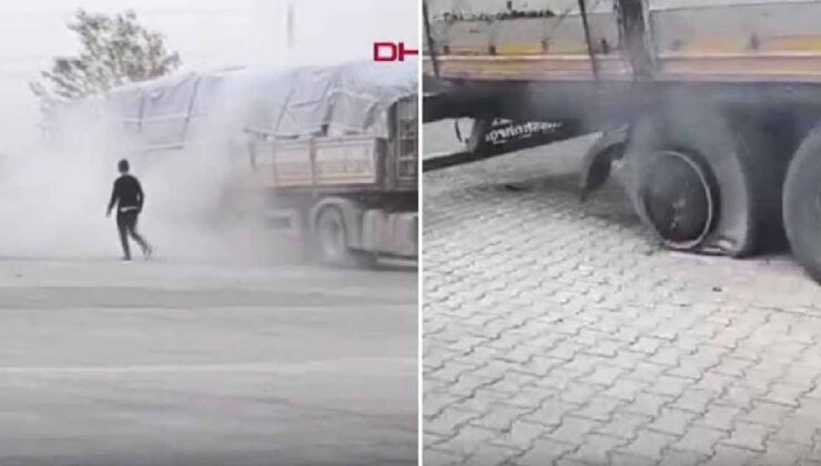 TIR’ın patlayan lastiği alev aldı