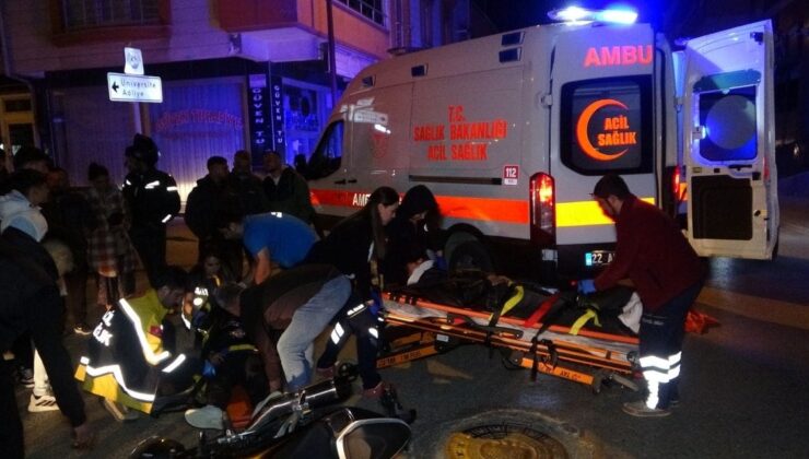 Edirne’de motosikletle kamyonetin çarpıştığı kaza kamerada